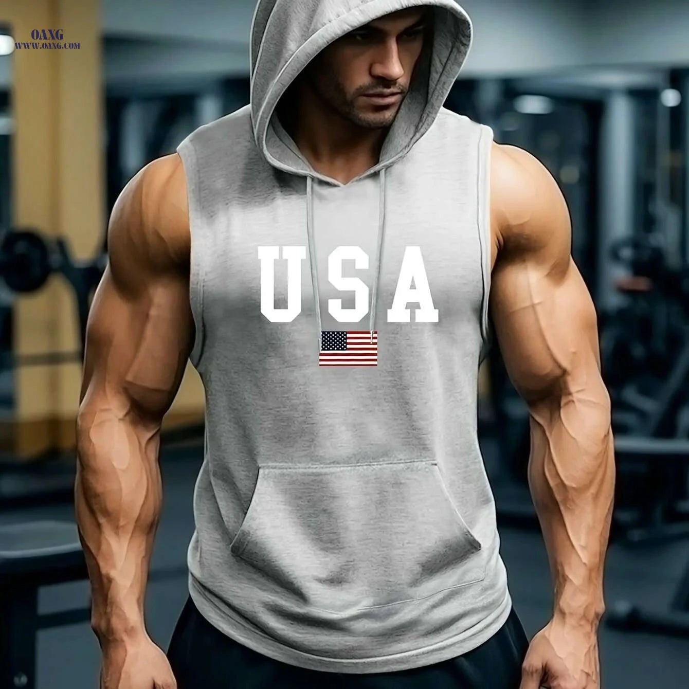 Men's USA Flag Hooded Tank Top - Breathable Sleeveless Summer Shirt   OAXG 