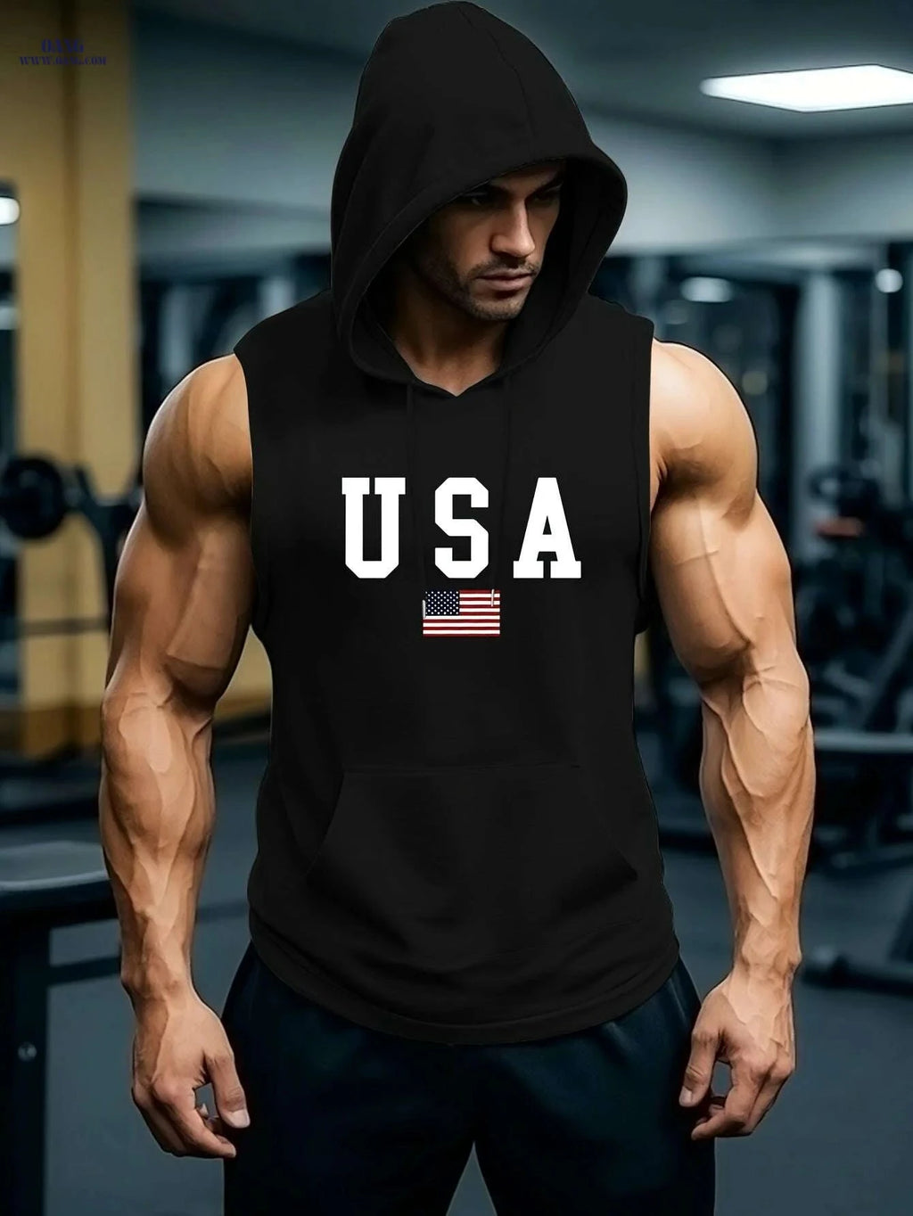 Men's USA Flag Hooded Tank Top - Breathable Sleeveless Summer Shirt   OAXG 