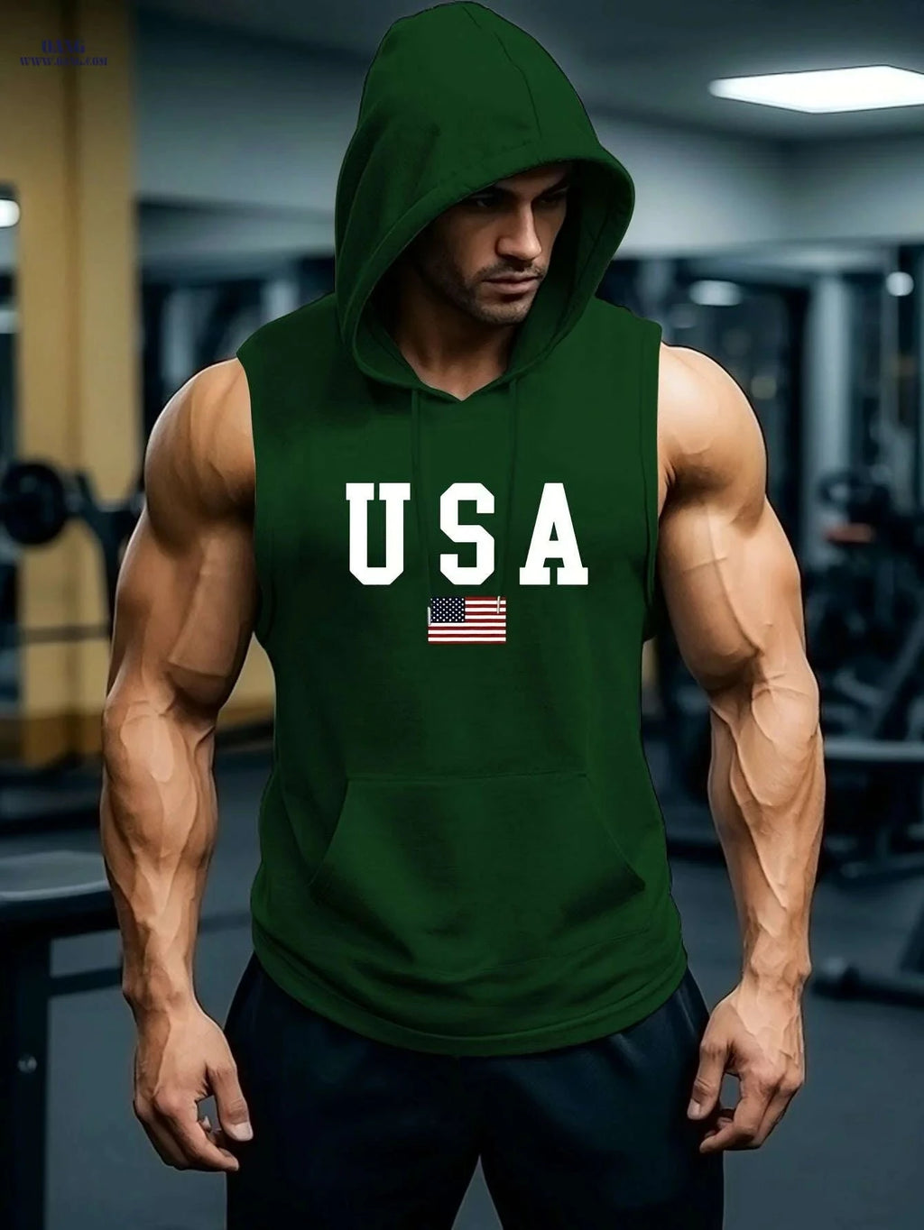 Men's USA Flag Hooded Tank Top - Breathable Sleeveless Summer Shirt   OAXG 