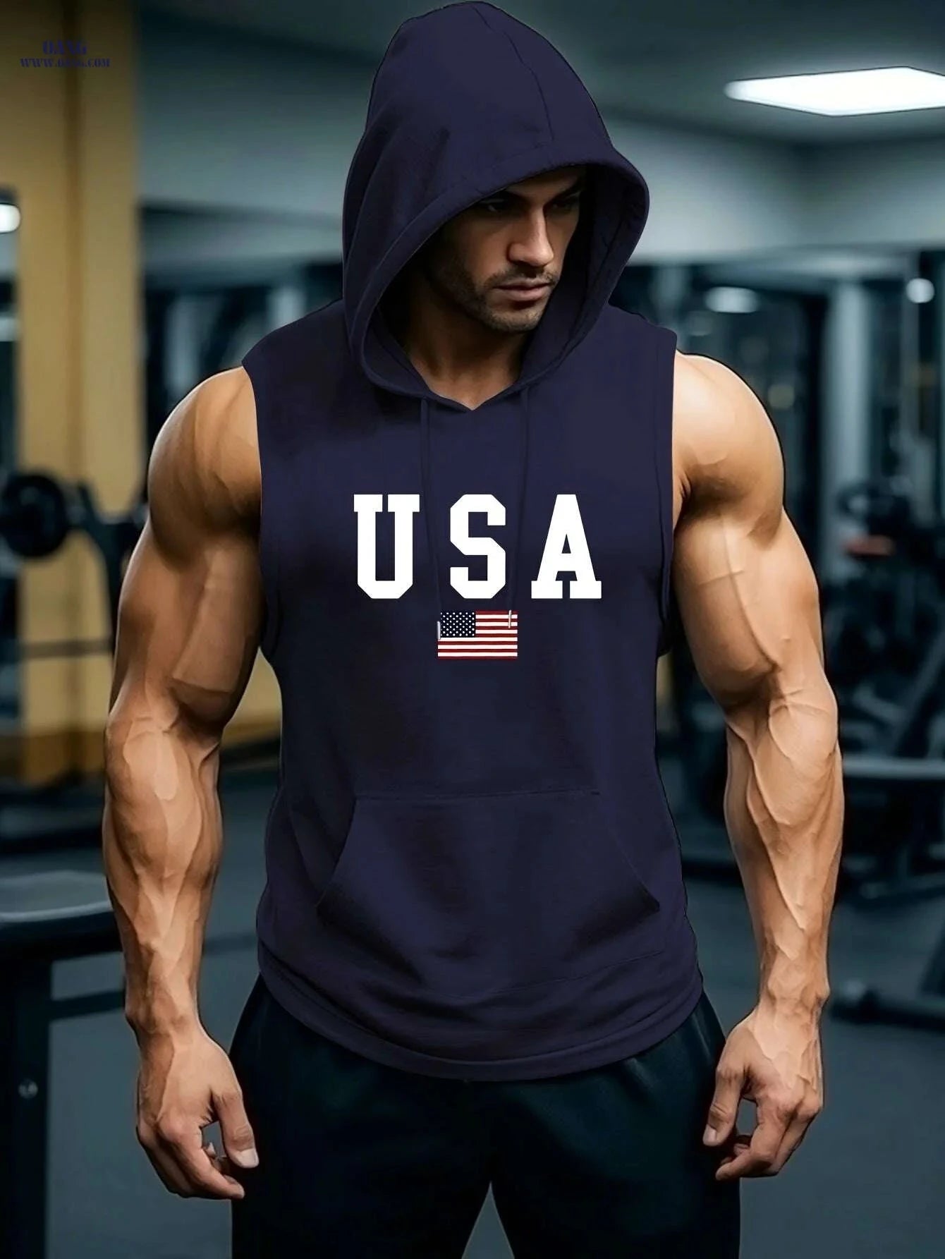 Men's USA Flag Hooded Tank Top - Breathable Sleeveless Summer Shirt   OAXG 