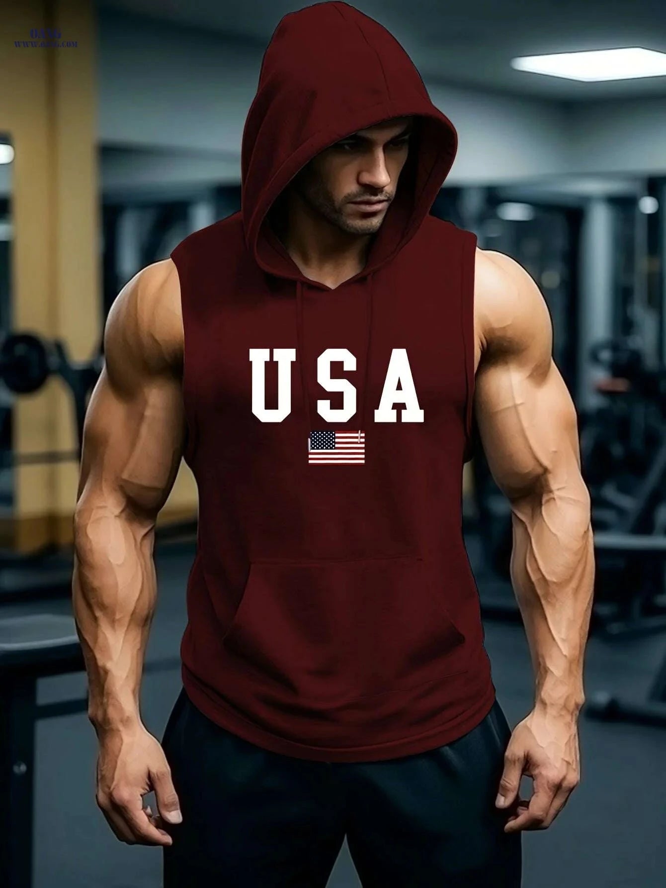 Men's USA Flag Hooded Tank Top - Breathable Sleeveless Summer Shirt   OAXG Dark Green / S