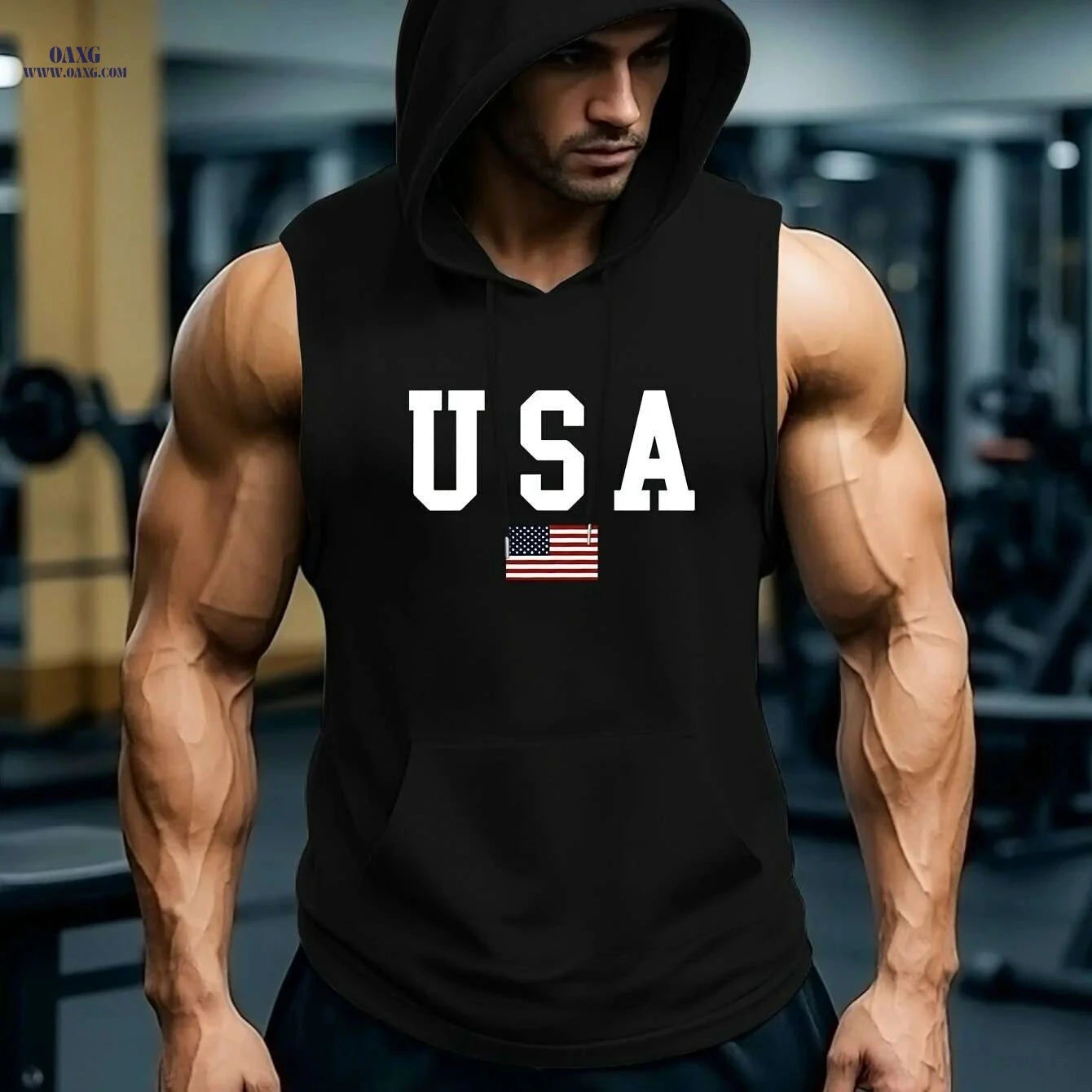 Men's USA Flag Hooded Tank Top - Breathable Sleeveless Summer Shirt   OAXG Dark Green / S