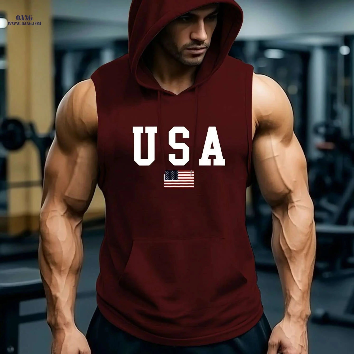 Men's USA Flag Hooded Tank Top - Breathable Sleeveless Summer Shirt   OAXG Dark Green / S