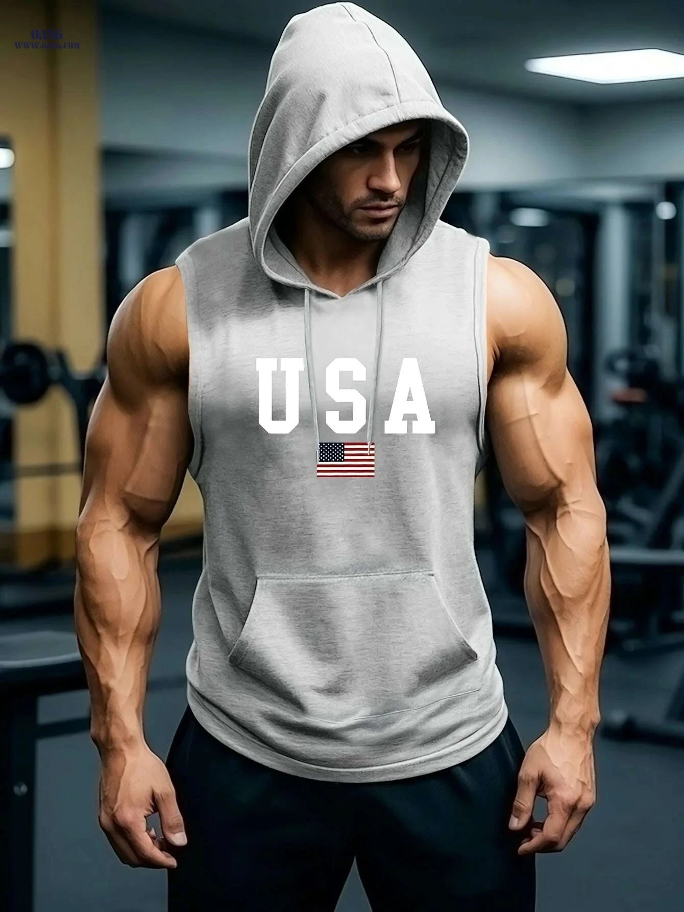 Men's USA Flag Hooded Tank Top - Breathable Sleeveless Summer Shirt   OAXG Dark Green / S