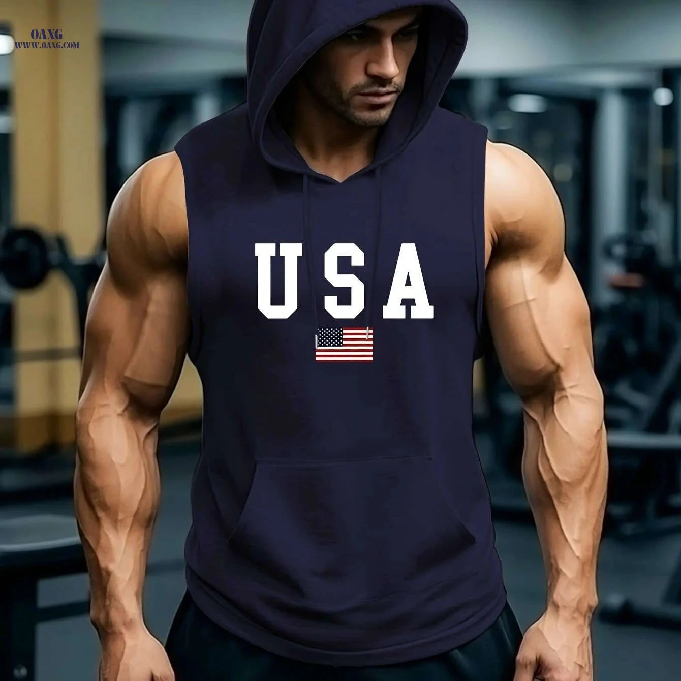 Men's USA Flag Hooded Tank Top - Breathable Sleeveless Summer Shirt   OAXG 