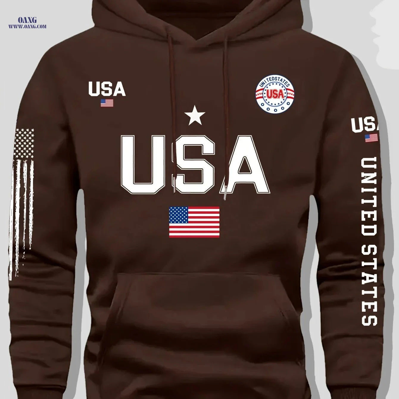 Men's USA Flag Hoodie - Casual Pullover for Autumn and Winter   OAXG Red / FR S
