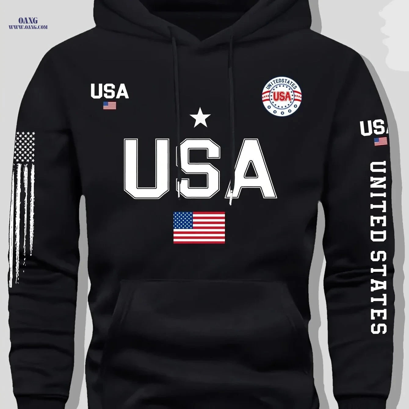 Men's USA Flag Hoodie - Casual Pullover for Autumn and Winter   OAXG Red / FR S