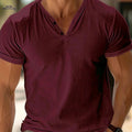 Men's V-Neck Casual Henley T-Shirt - Short Sleeve for Weekend Wear   OAXG crimson / FR S