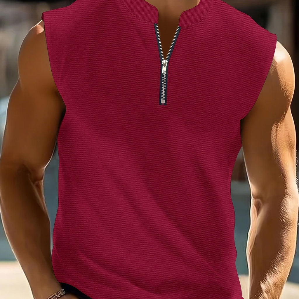Men's V-Neck Sleeveless Shirt - Lightweight, Quarter Zipper for Summer   OAXG 