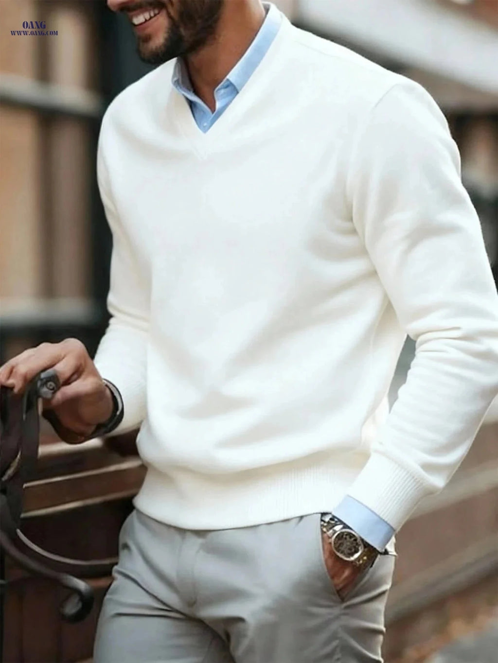 Men's V-Neck Sweater - Ultra-Soft Casual Knit for Work & Play   OAXG Navy Color / FR XS