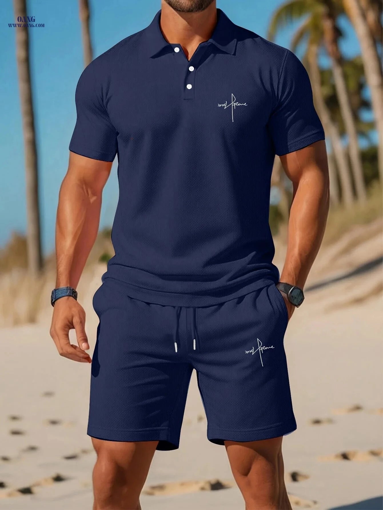 Men's Vacation Style Polo Shirt & Shorts Set - Summer Comfort   OAXG 