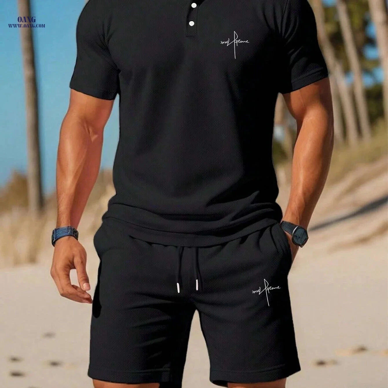 Men's Vacation Style Polo Shirt & Shorts Set - Summer Comfort   OAXG 