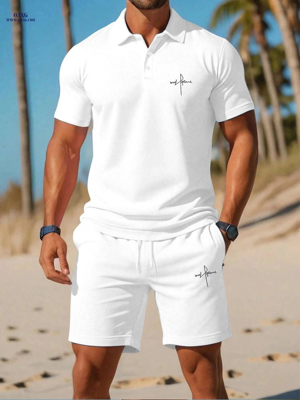 Men's Vacation Style Polo Shirt & Shorts Set - Summer Comfort   OAXG 
