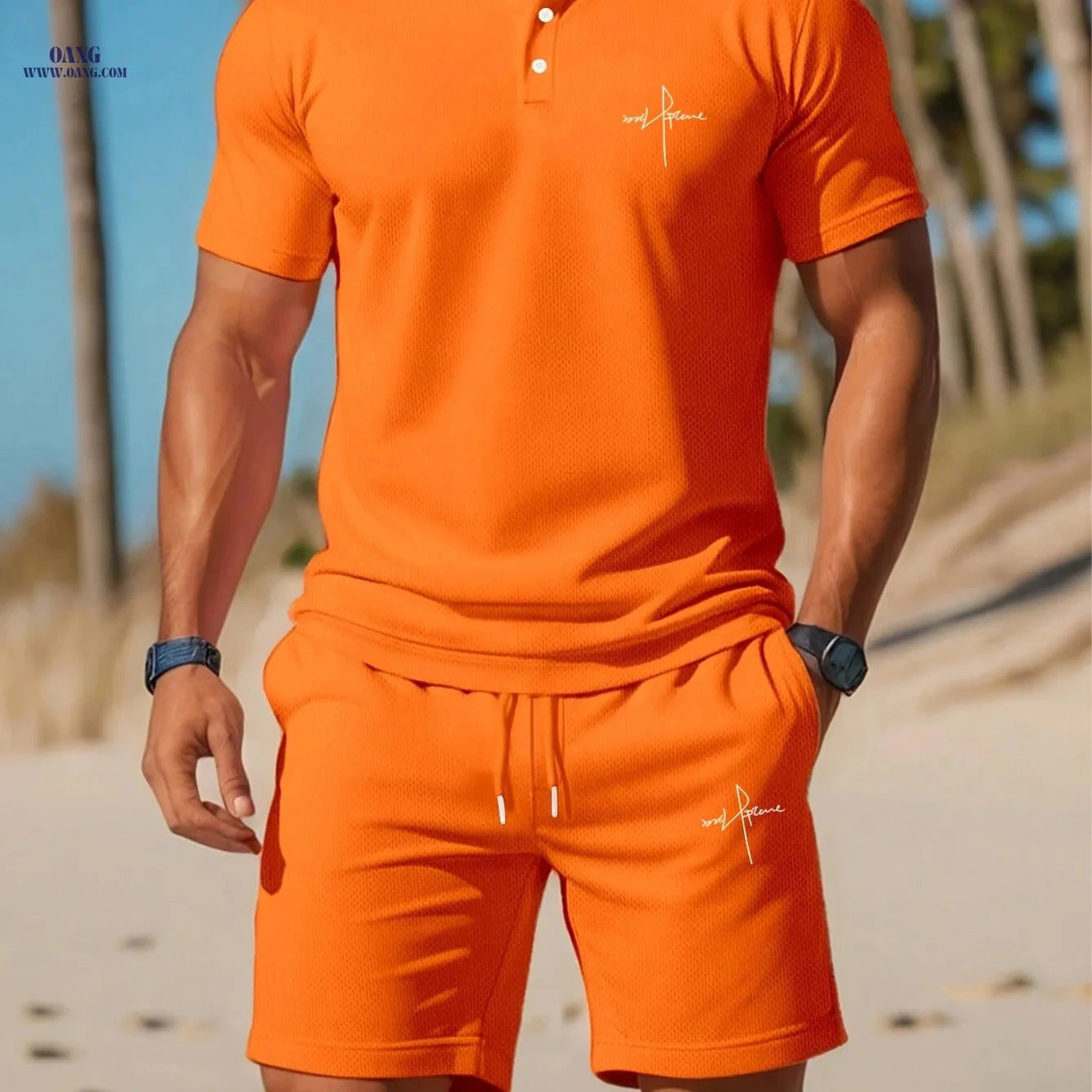 Men's Vacation Style Polo Shirt & Shorts Set - Summer Comfort   OAXG 