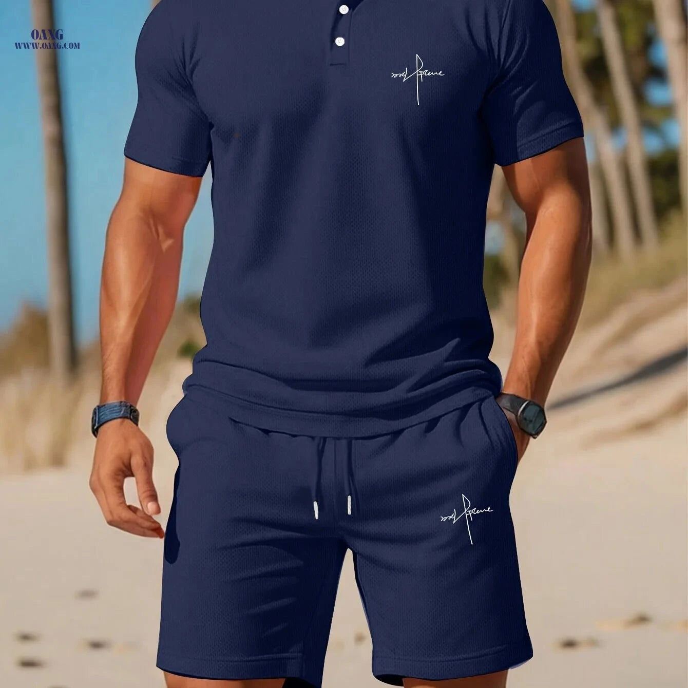 Men's Vacation Style Polo Shirt & Shorts Set - Summer Comfort   OAXG 
