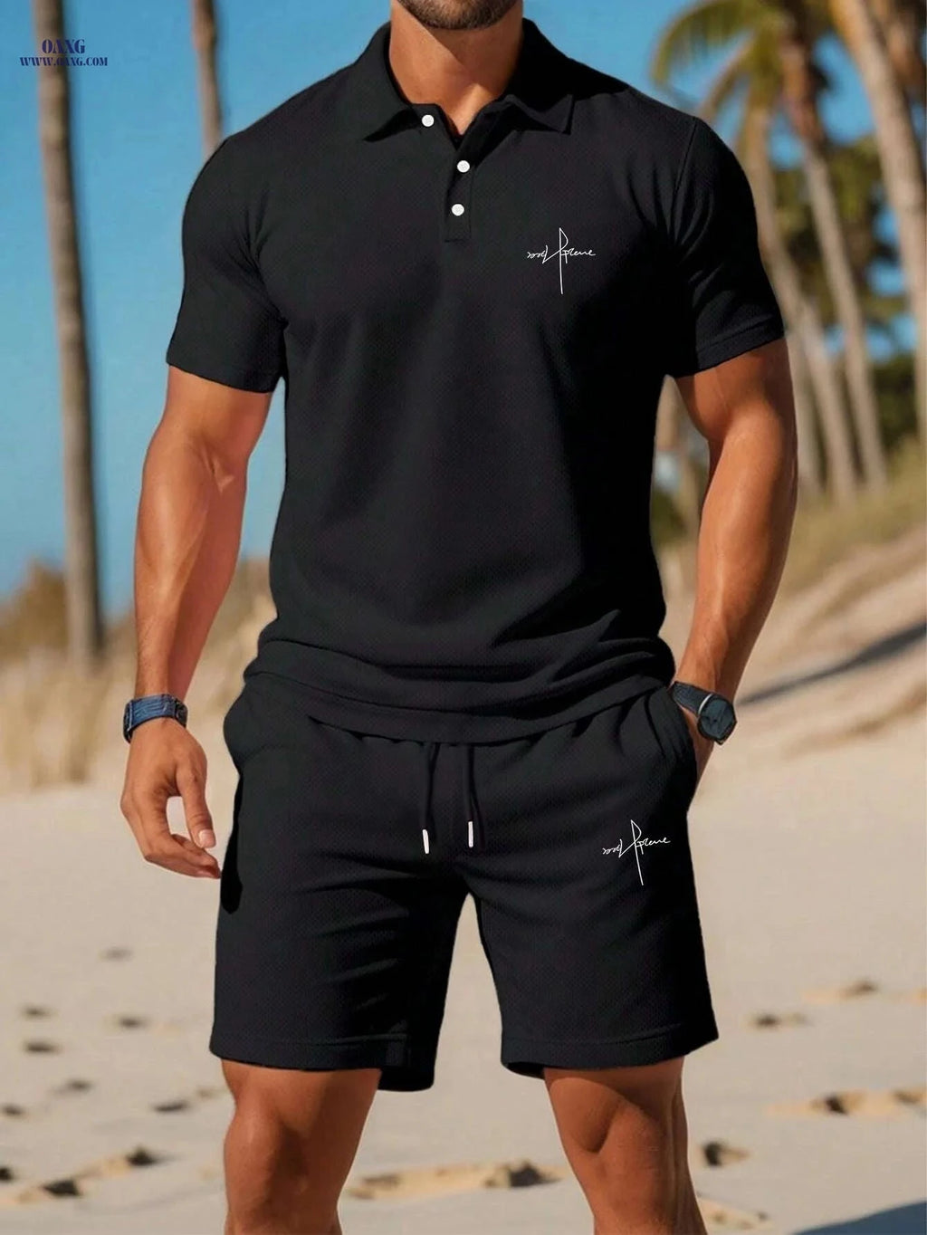 Men's Vacation Style Polo Shirt & Shorts Set - Summer Comfort   OAXG 