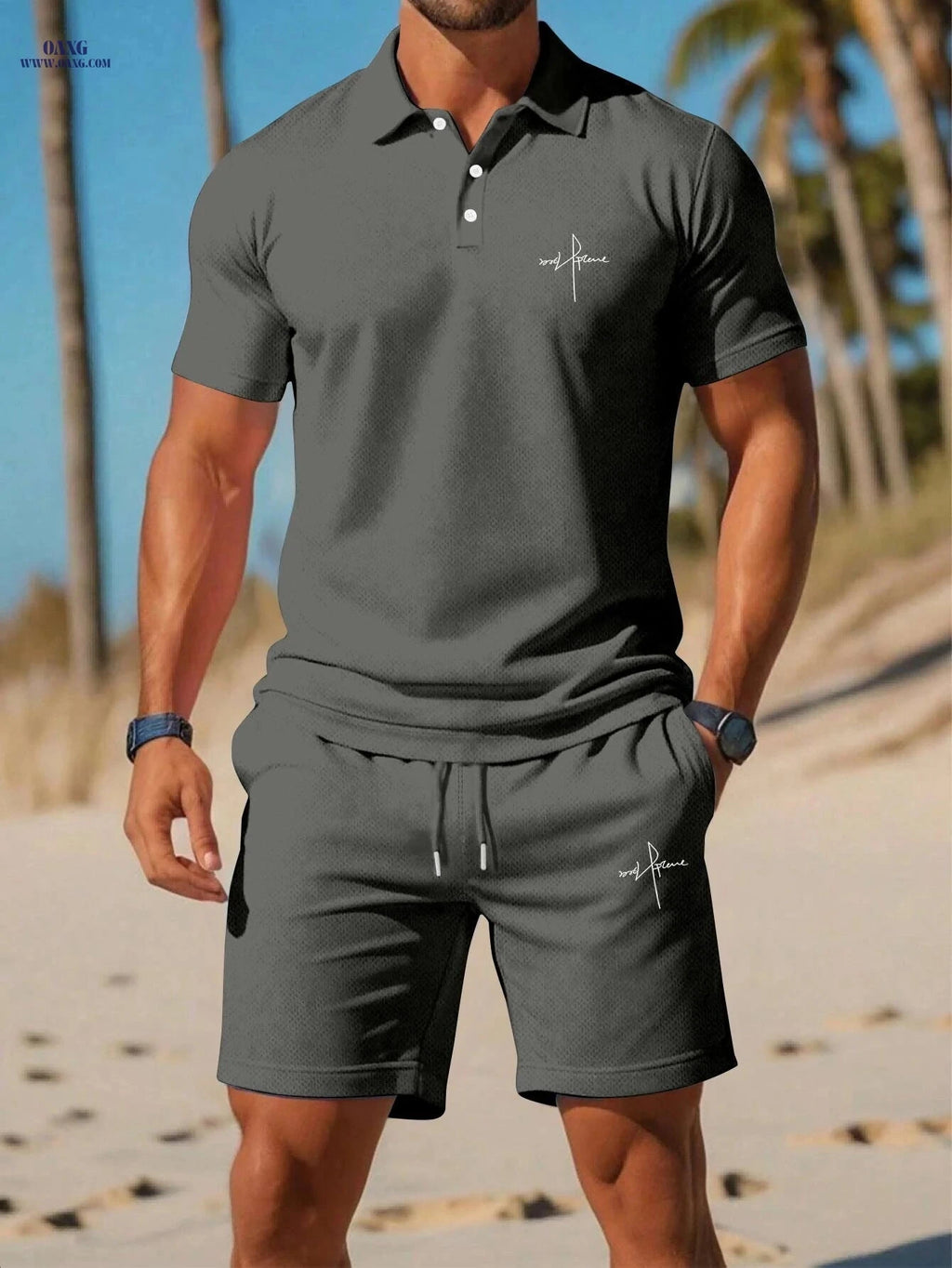 Men's Vacation Style Polo Shirt & Shorts Set - Summer Comfort   OAXG 