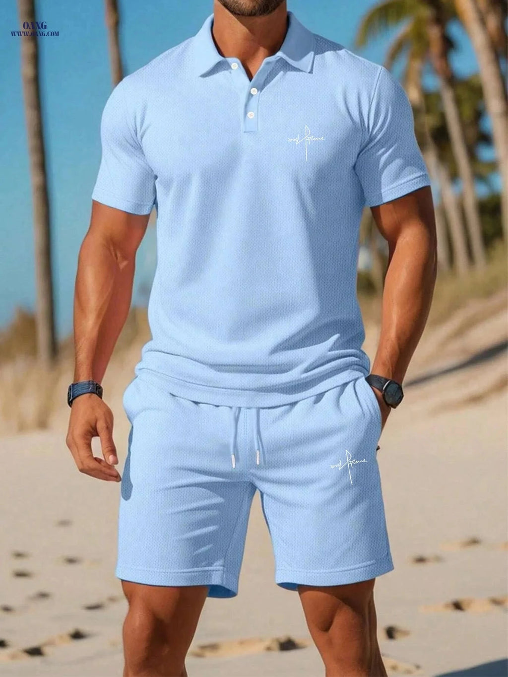 Men's Vacation Style Polo Shirt & Shorts Set - Summer Comfort   OAXG 