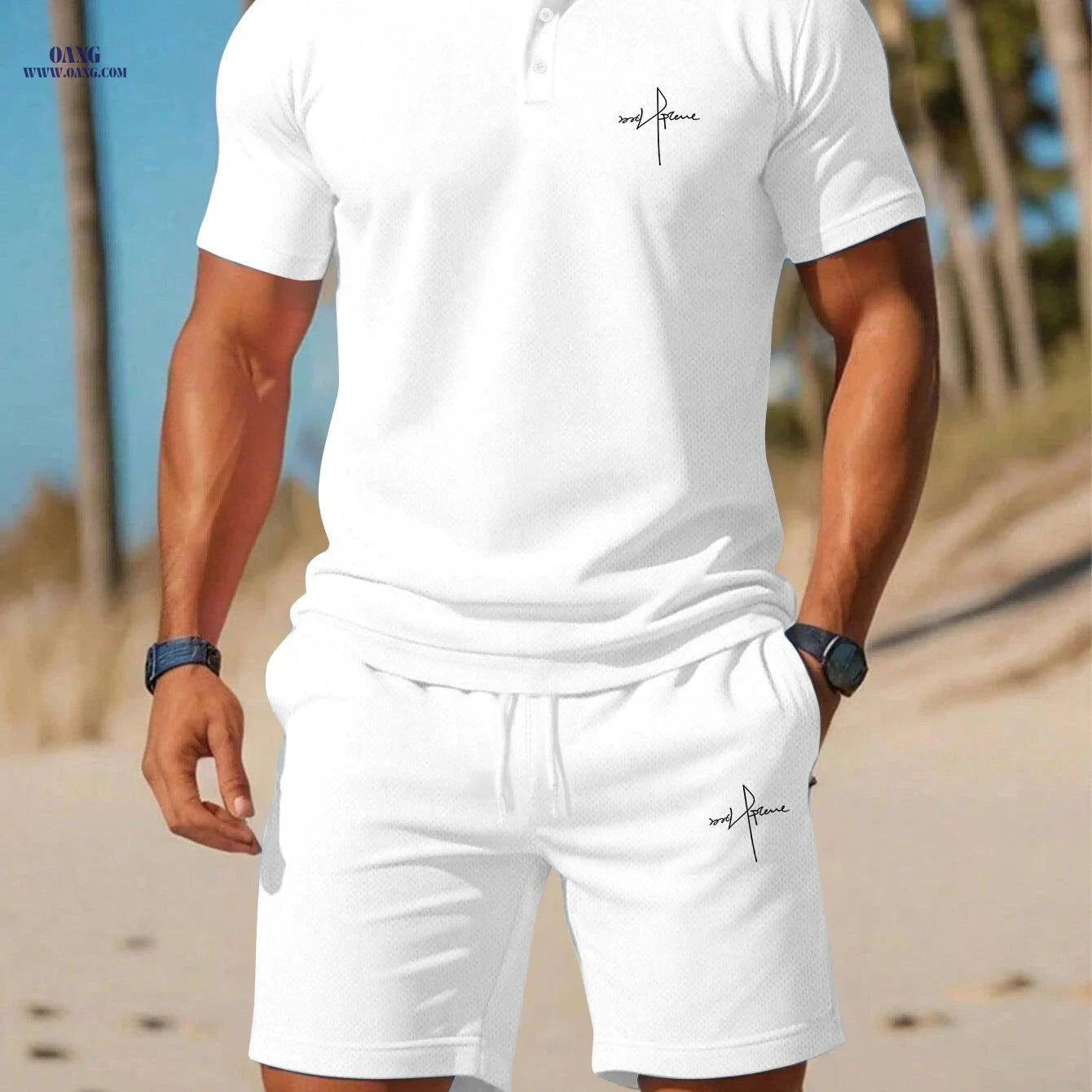 Men's Vacation Style Polo Shirt & Shorts Set - Summer Comfort   OAXG 