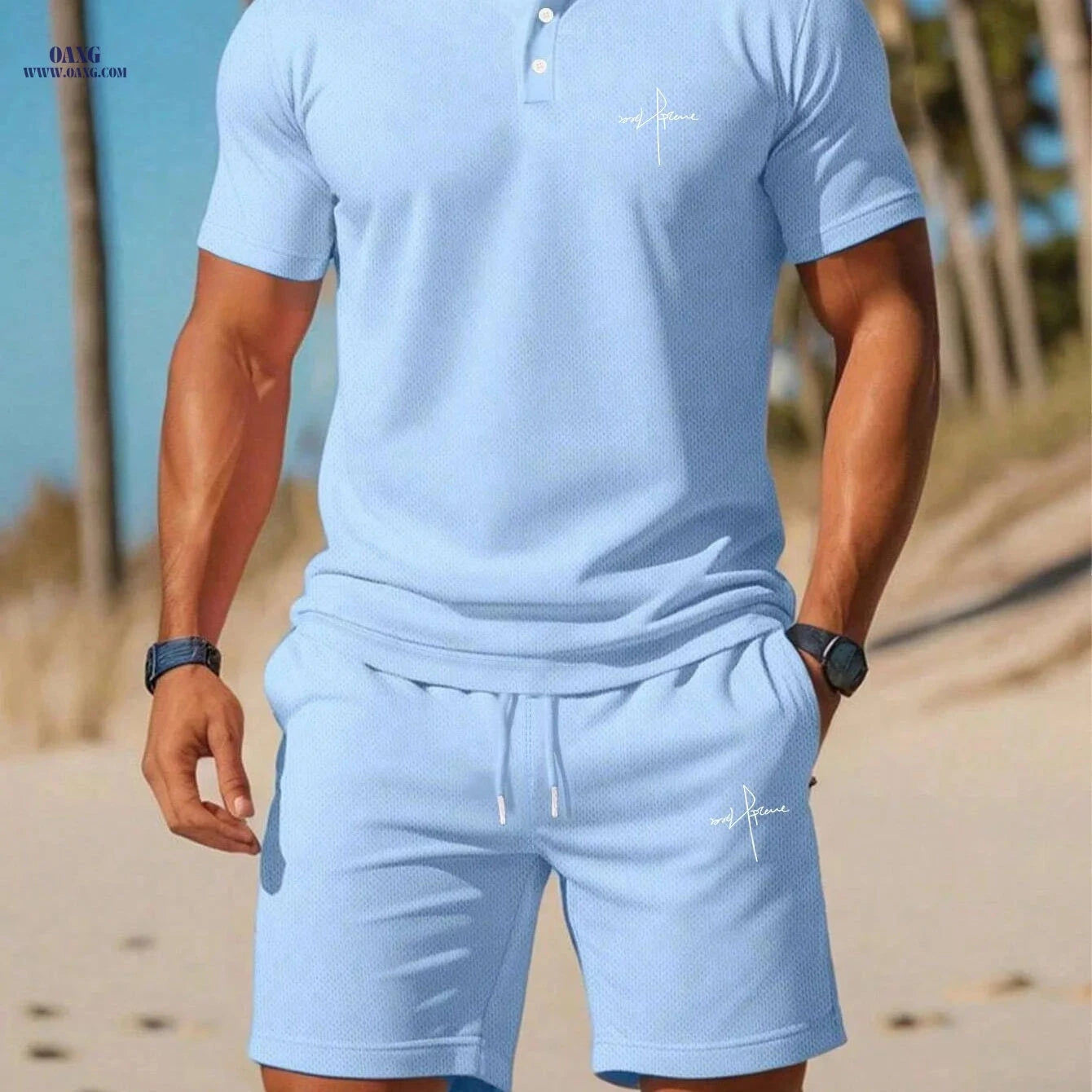 Men's Vacation Style Polo Shirt & Shorts Set - Summer Comfort   OAXG 