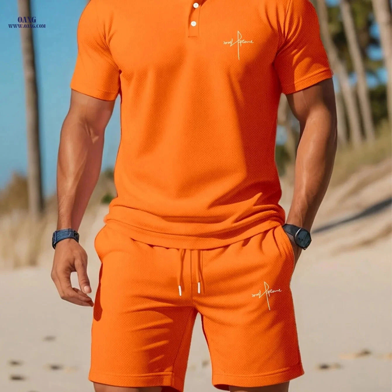 Men's Vacation Style Polo Shirt & Shorts Set - Summer Comfort   OAXG 