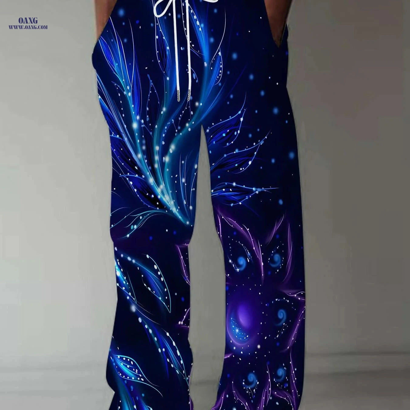 Men's Vibrant 3D Floral Print Pants - Casual Loose Fit, Drawstring   OAXG 