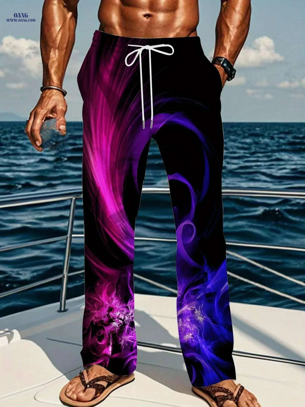Men's Vibrant 3D Floral Print Pants - Casual Loose Fit, Drawstring   OAXG Color Mixing 2 / M