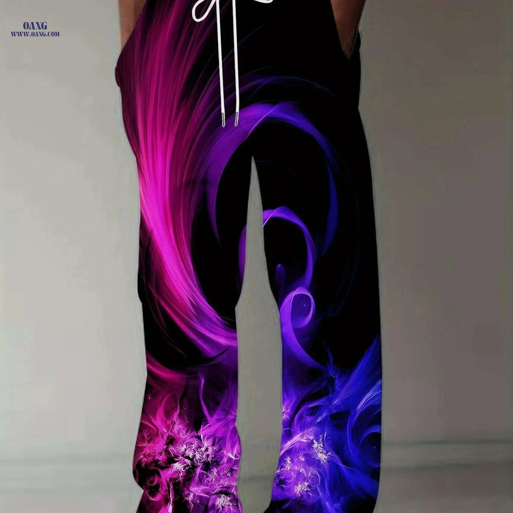 Men's Vibrant 3D Floral Print Pants - Casual Loose Fit, Drawstring   OAXG Color Mixing 2 / M