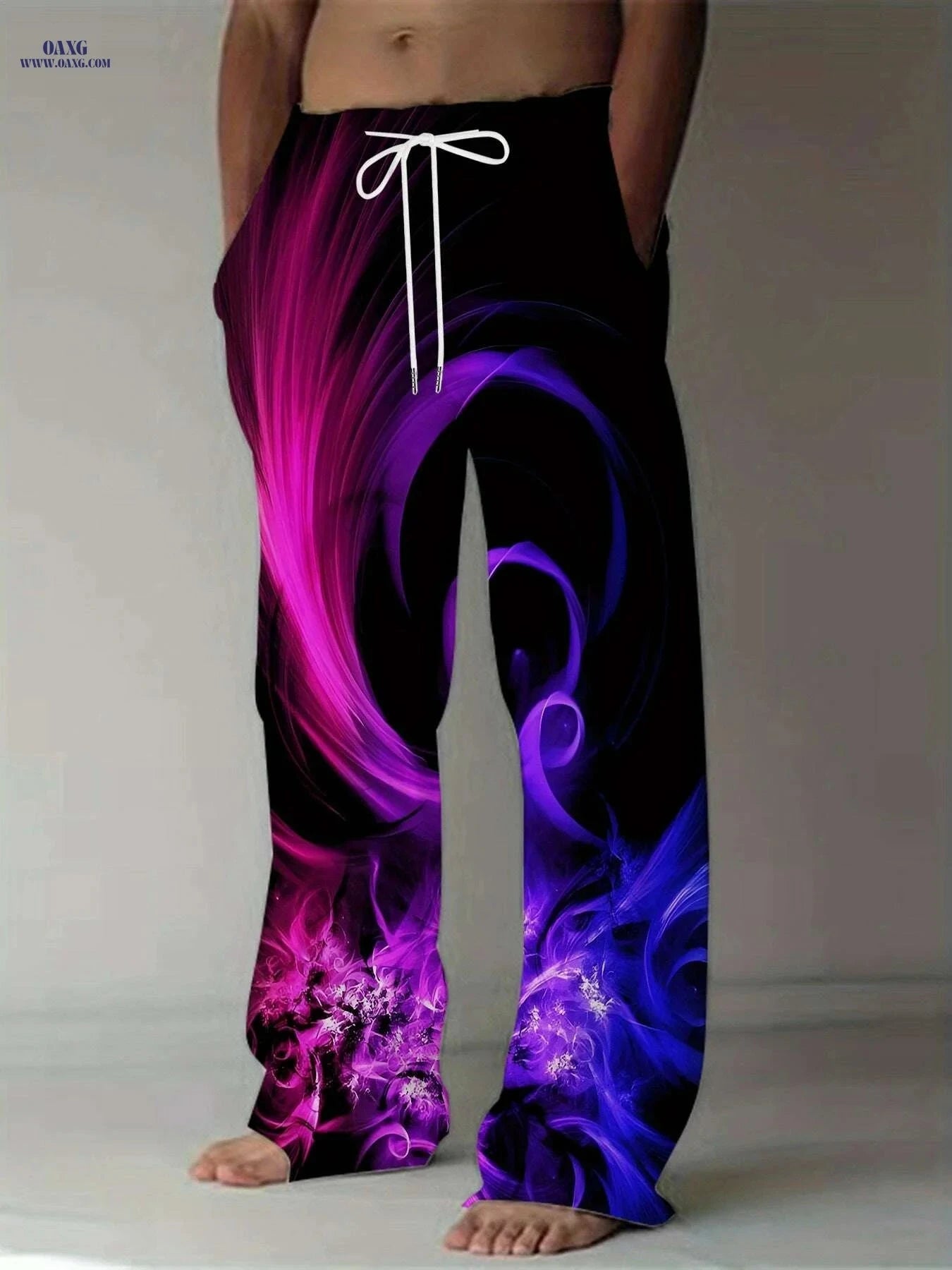 Men's Vibrant 3D Floral Print Pants - Casual Loose Fit, Drawstring   OAXG Color Mixing 2 / M
