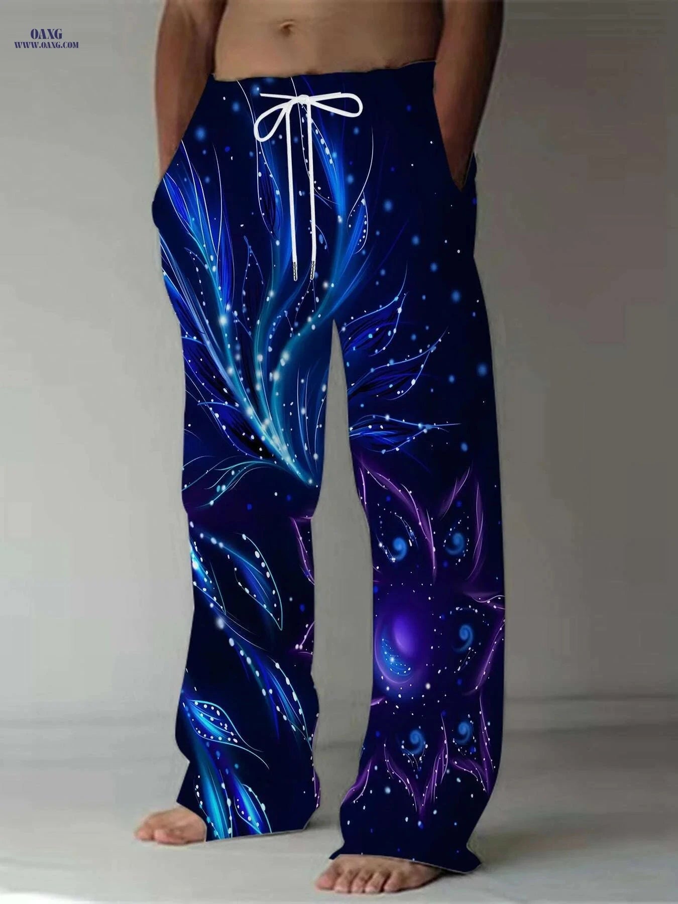 Men's Vibrant 3D Floral Print Pants - Casual Loose Fit, Drawstring   OAXG Color Mixing 2 / M