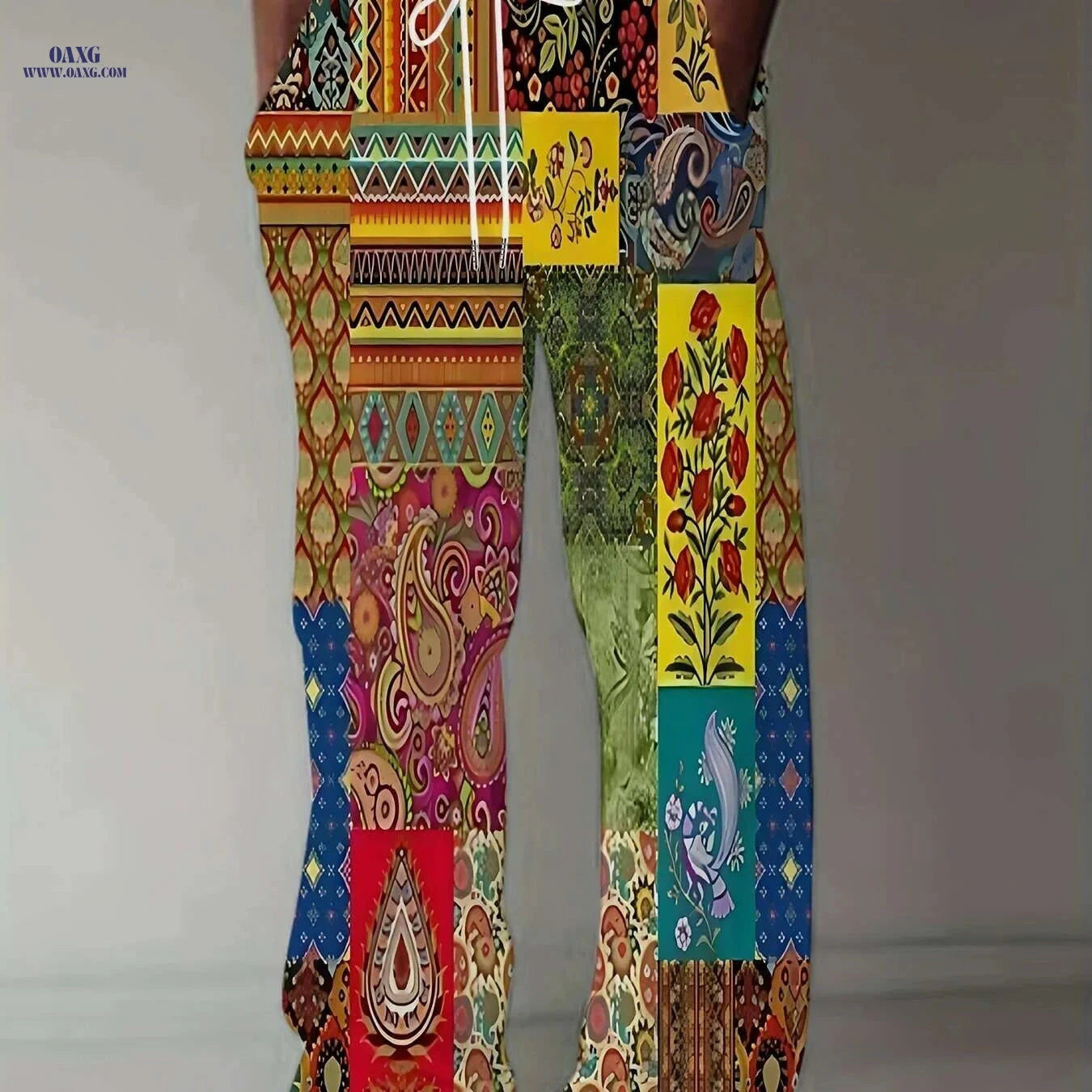 Men's Vibrant 3D Print Pants - Casual Loose Fit & Stretchy Fabric   OAXG Mixed Color / M