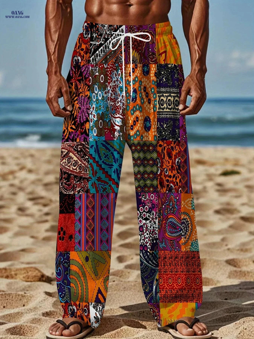Men's Vibrant 3D Print Pants - Casual Loose Fit & Stretchy Fabric   OAXG Mixed Color / M