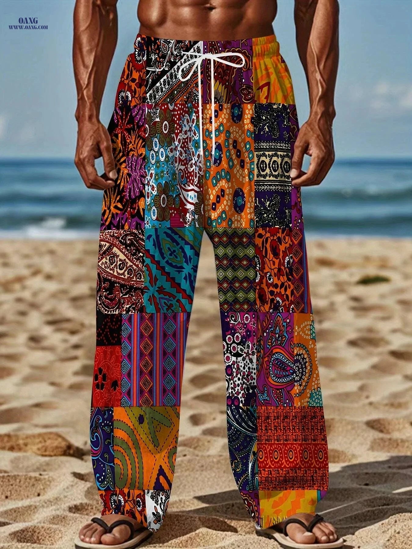 Men's Vibrant 3D Print Pants - Casual Loose Fit & Stretchy Fabric   OAXG Mixed Color / M