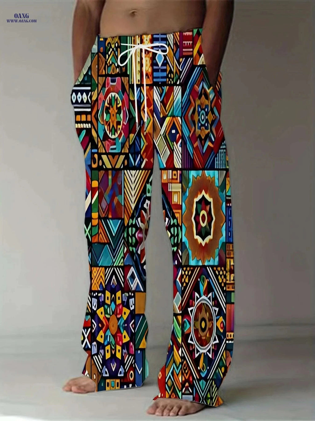 Men's Vibrant 3D Print Pants - Casual Loose Fit & Stretchy Fabric   OAXG Mixed Color / M