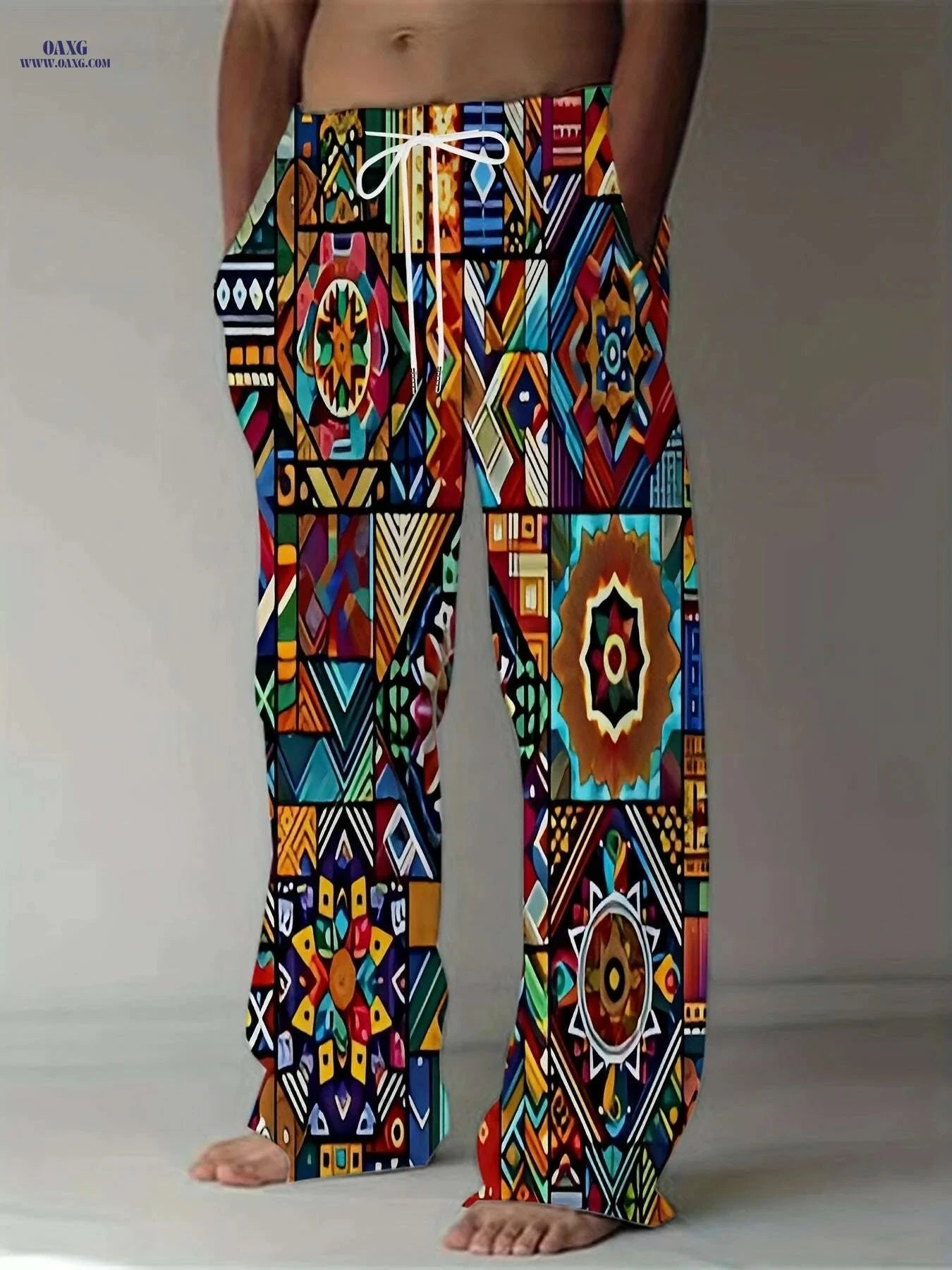 Men's Vibrant 3D Print Pants - Casual Loose Fit & Stretchy Fabric   OAXG Mixed Color / M