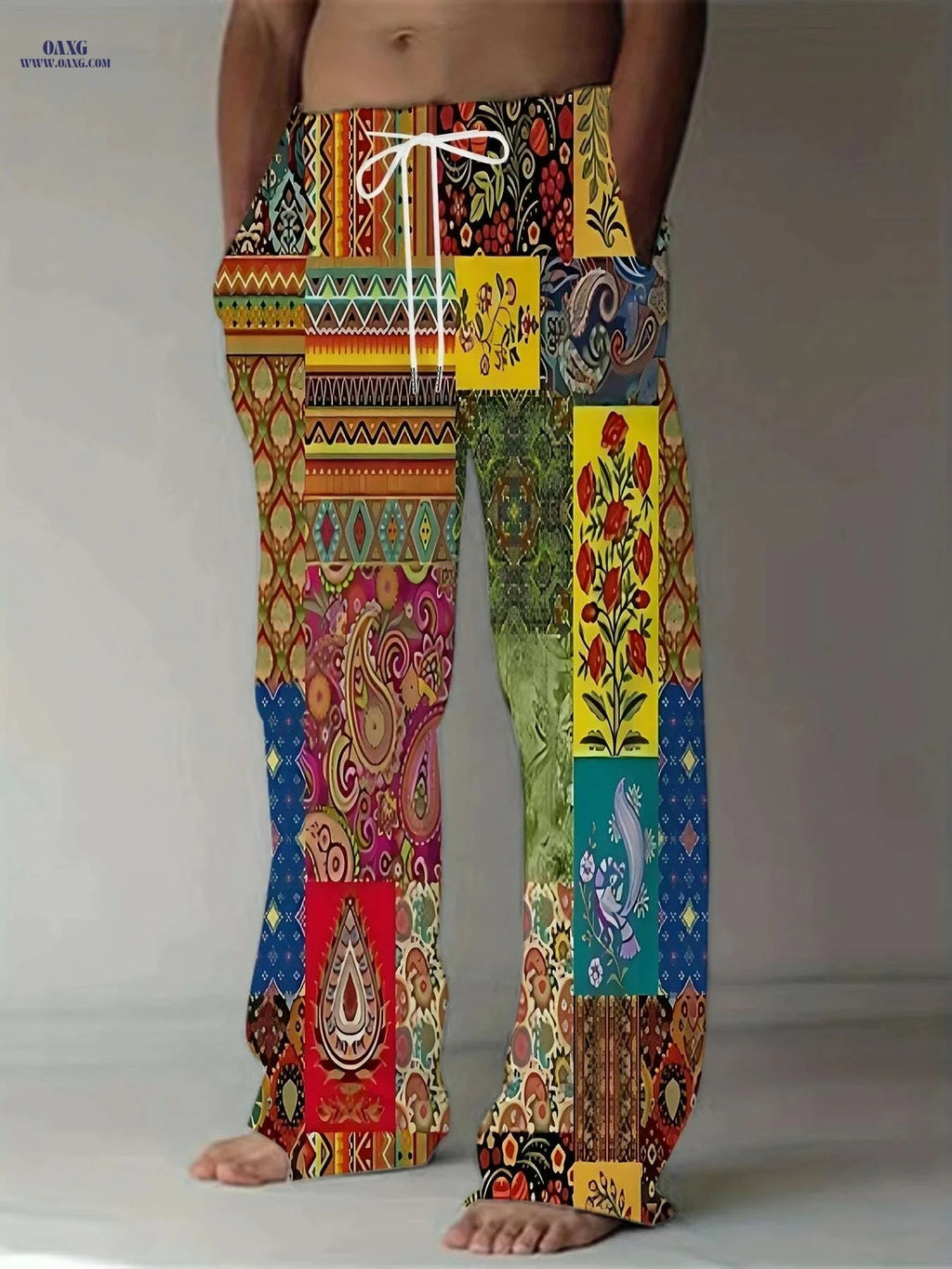 Men's Vibrant 3D Print Pants - Casual Loose Fit & Stretchy Fabric   OAXG Mixed Color / M