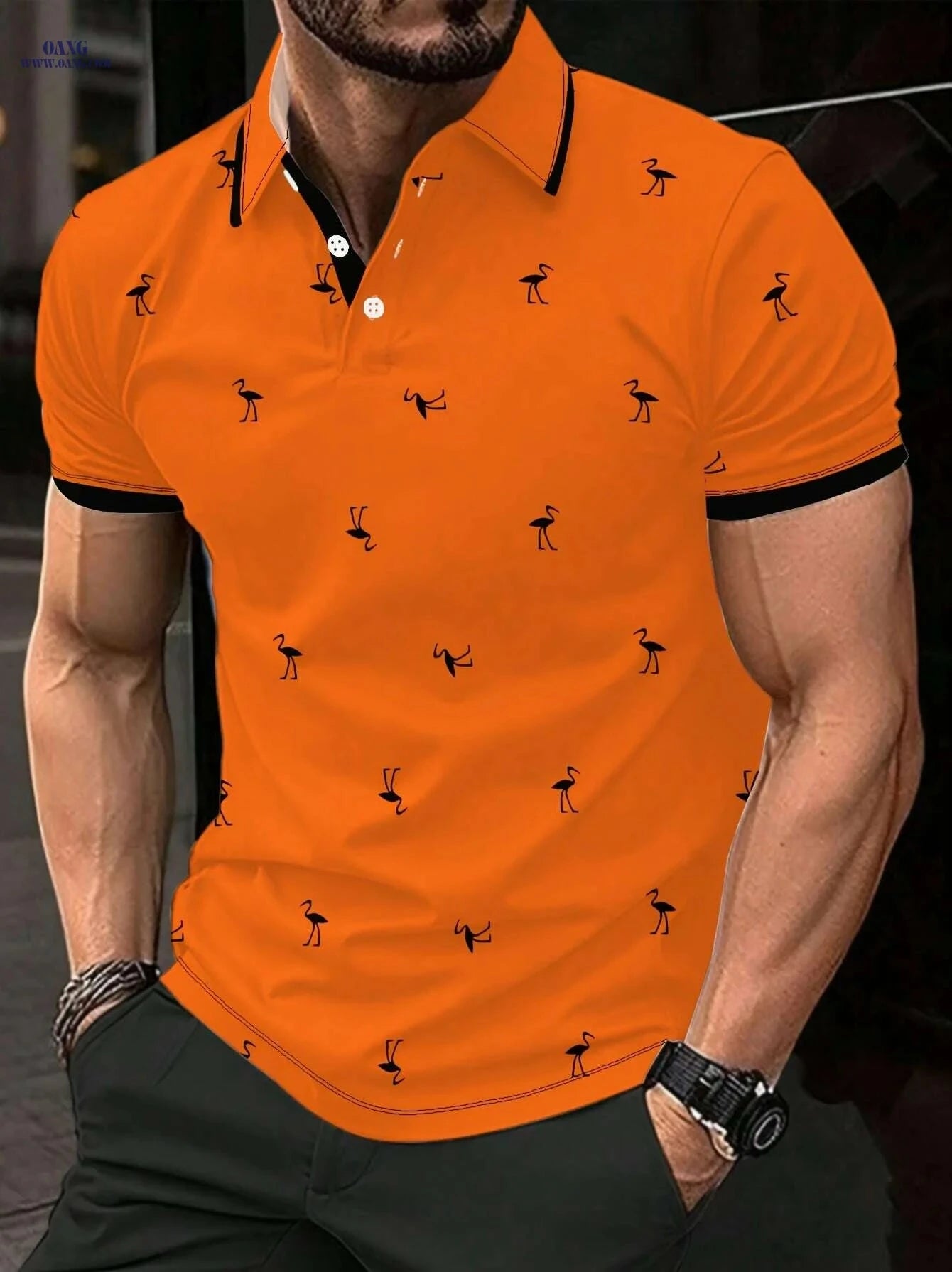 Men's Vibrant Blue Casual Golf Shirt - Striped Collar, Breathable Fabric   OAXG 