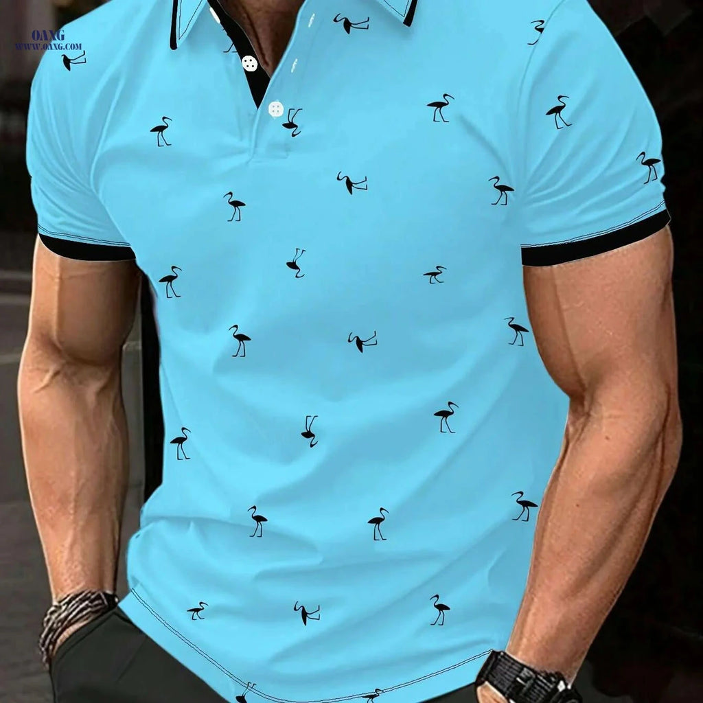 Men's Vibrant Blue Casual Golf Shirt - Striped Collar, Breathable Fabric   OAXG Multicolor / S