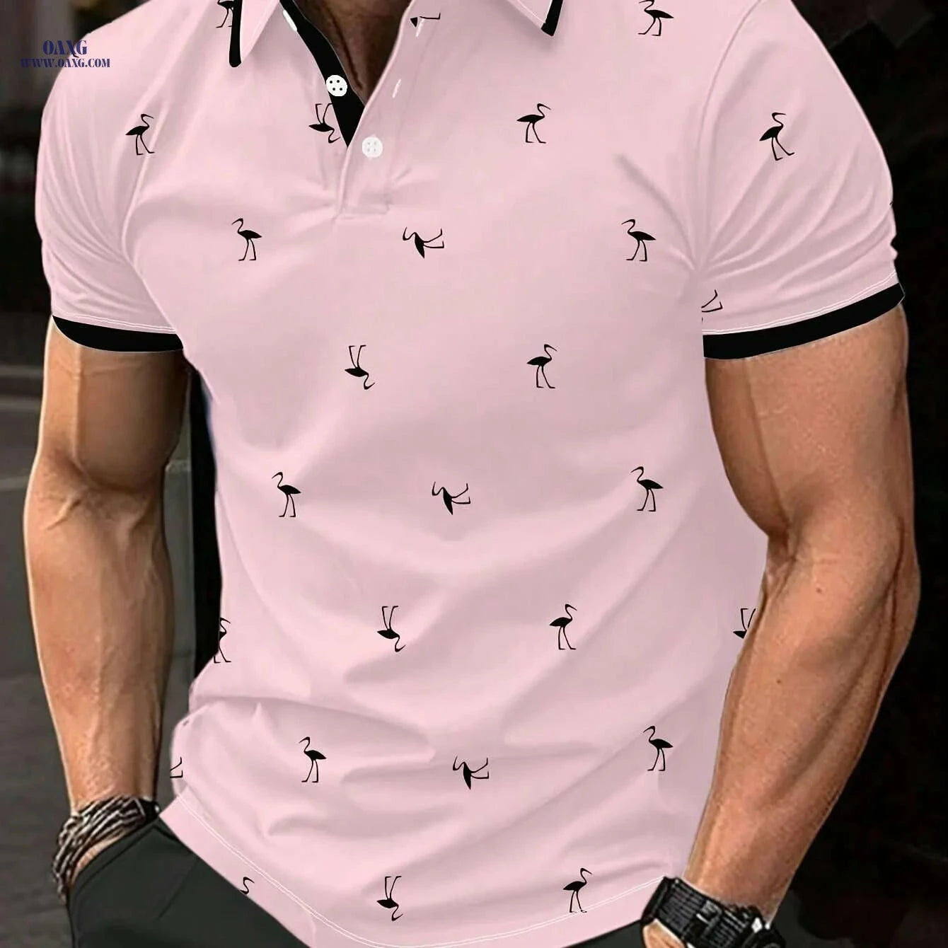 Men's Vibrant Blue Casual Golf Shirt - Striped Collar, Breathable Fabric   OAXG Multicolor / S