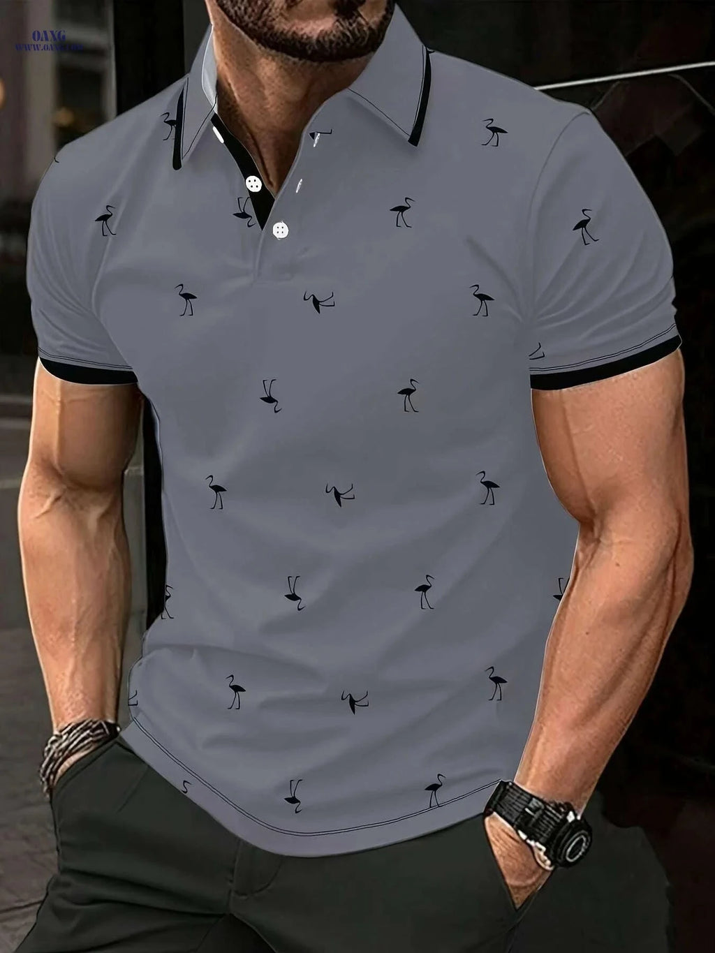 Men's Vibrant Blue Casual Golf Shirt - Striped Collar, Breathable Fabric   OAXG Multicolor / S