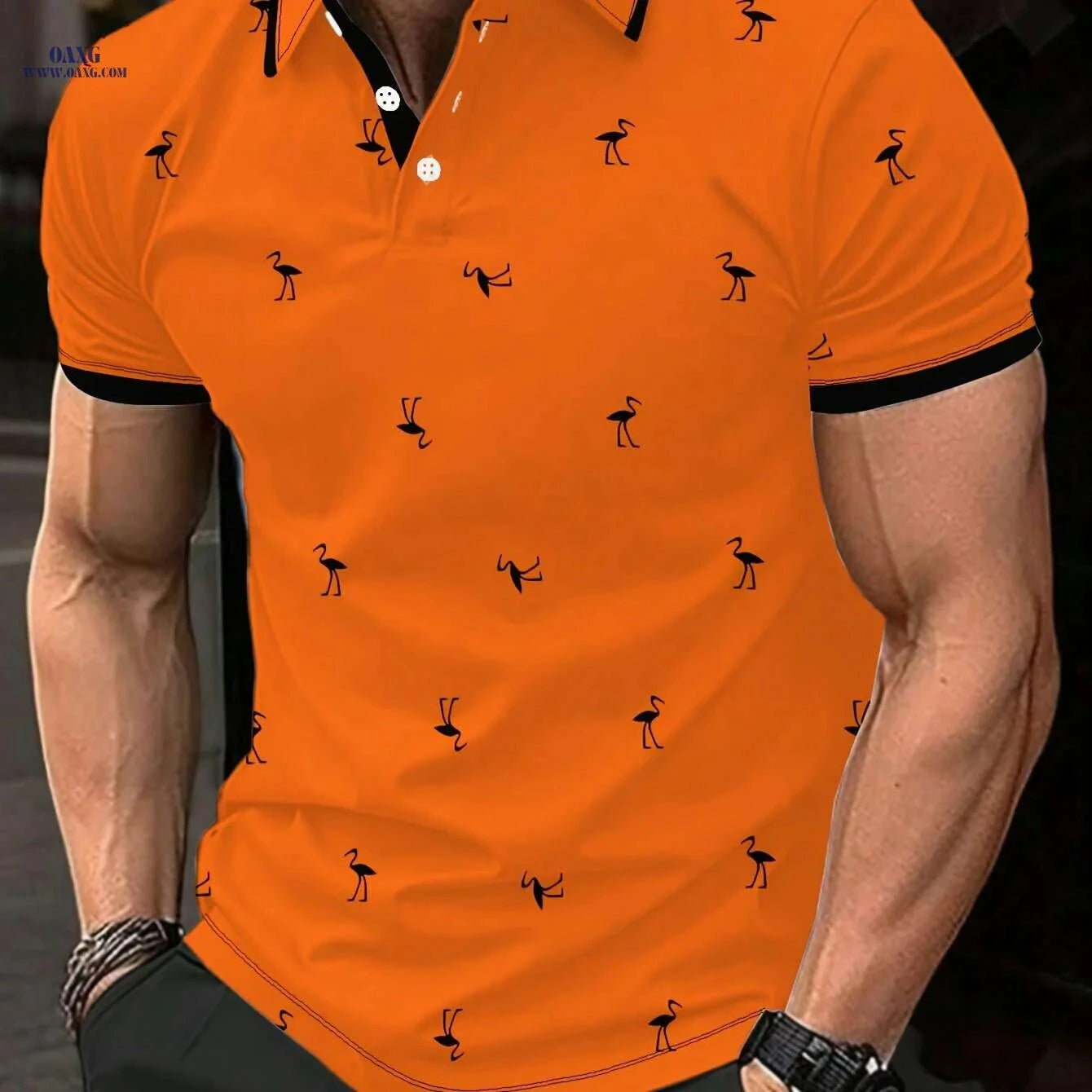 Men's Vibrant Blue Casual Golf Shirt - Striped Collar, Breathable Fabric   OAXG Multicolor / S