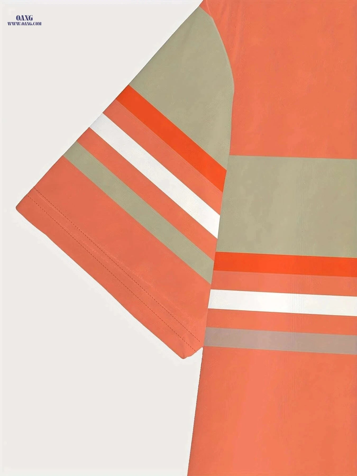 Men's Vibrant Orange Striped Tee - Short Sleeve Casual T-Shirt   OAXG Tangerine Red Color / S