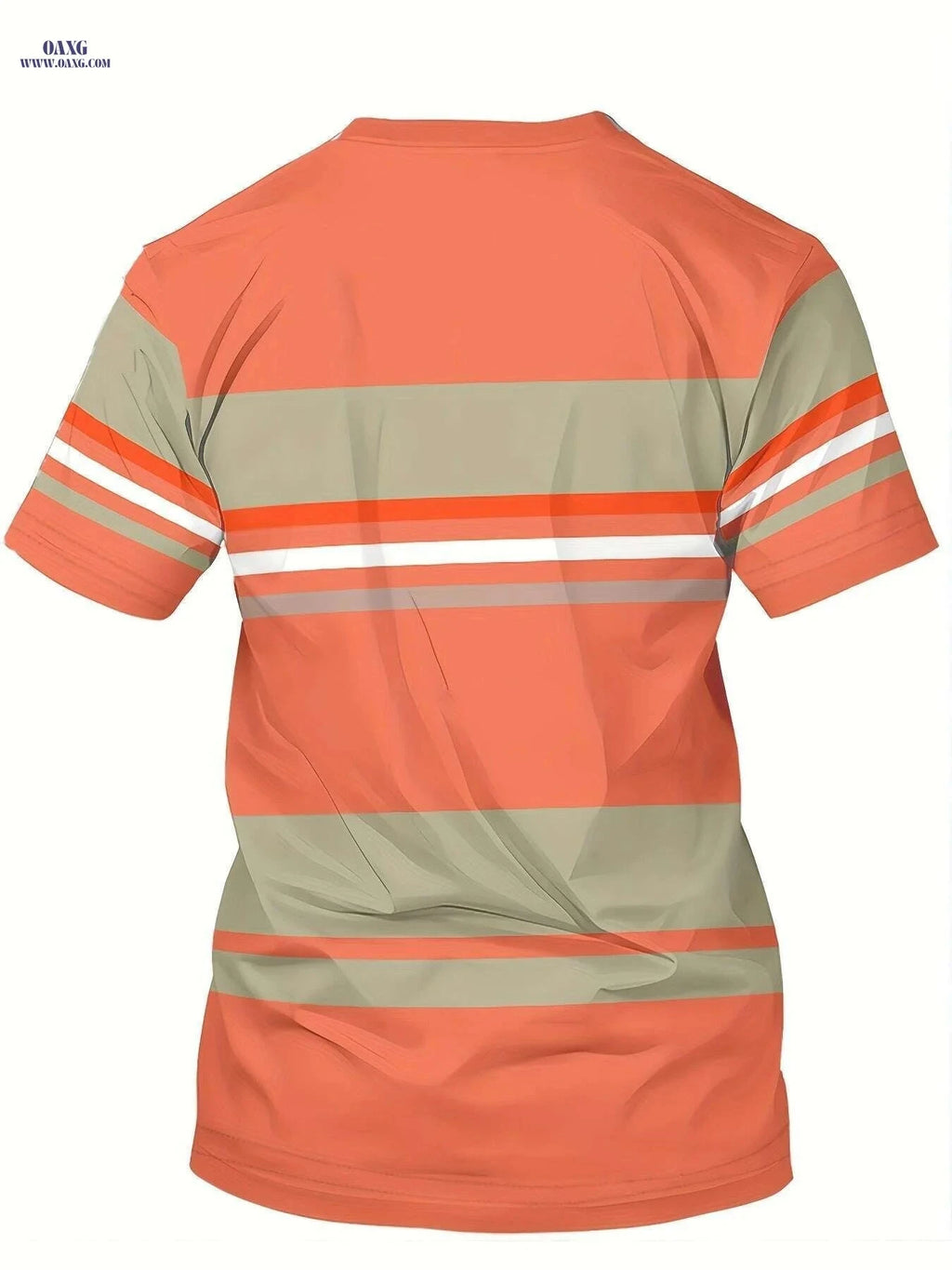 Men's Vibrant Orange Striped Tee - Short Sleeve Casual T-Shirt   OAXG Tangerine Red Color / S