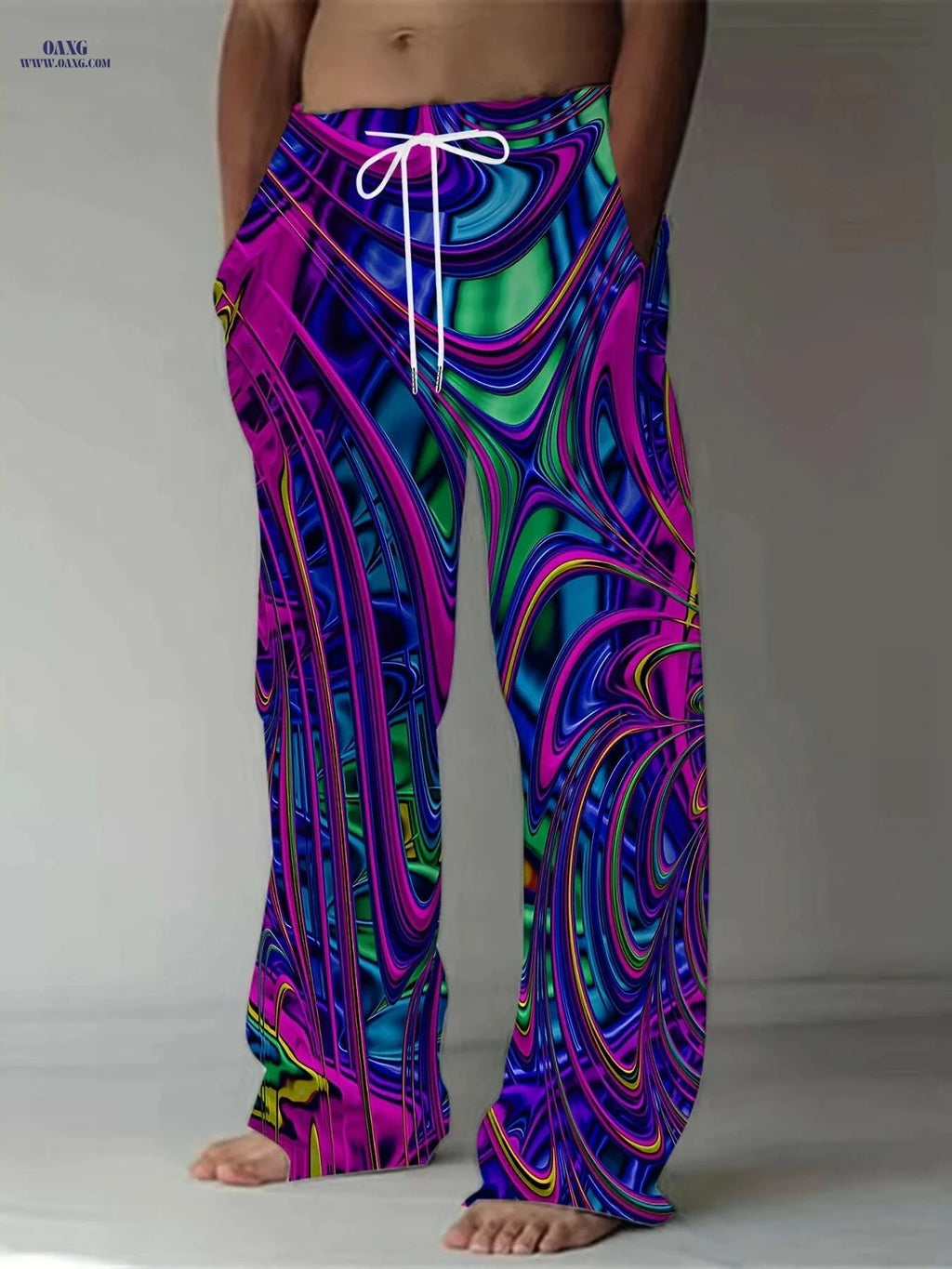 Men's Vibrant Tie-Dye Drawstring Pants - Casual Loose Fit, Stretch   OAXG 