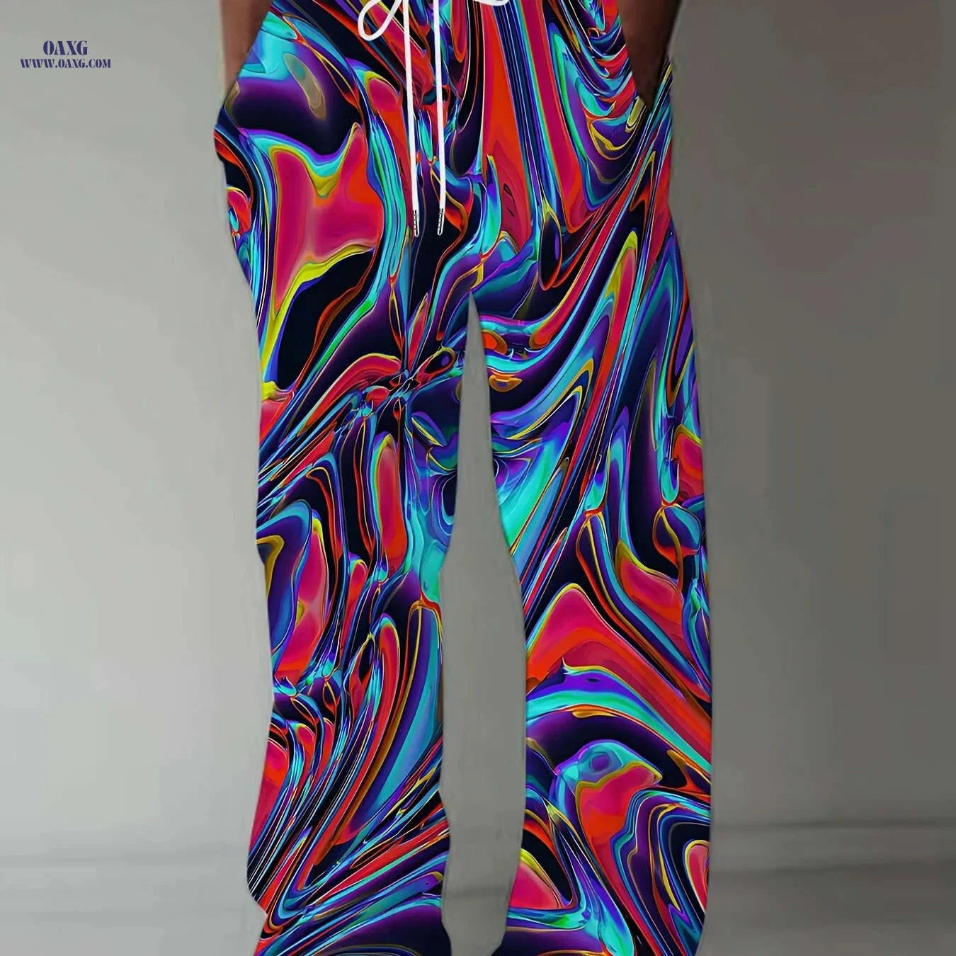 Men's Vibrant Tie-Dye Drawstring Pants - Casual Loose Fit, Stretch   OAXG Mixed Color / M