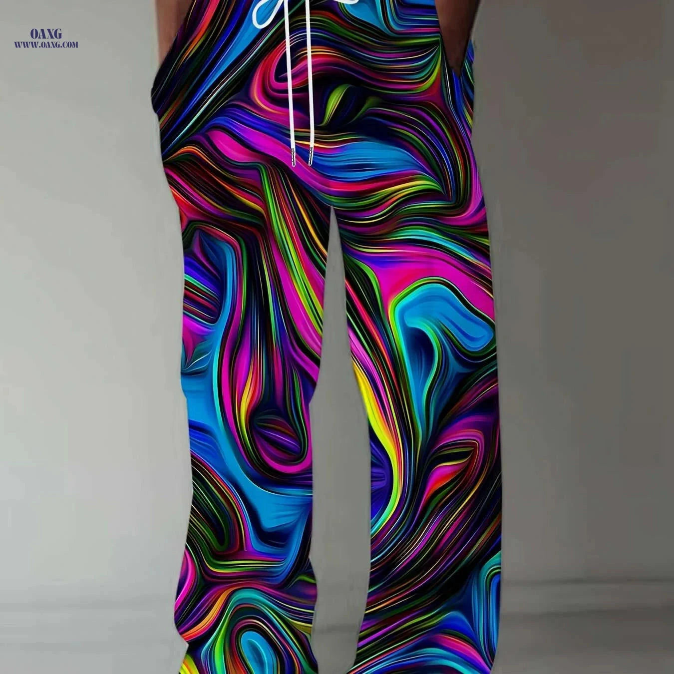Men's Vibrant Tie-Dye Drawstring Pants - Casual Loose Fit, Stretch   OAXG Mixed Color / M