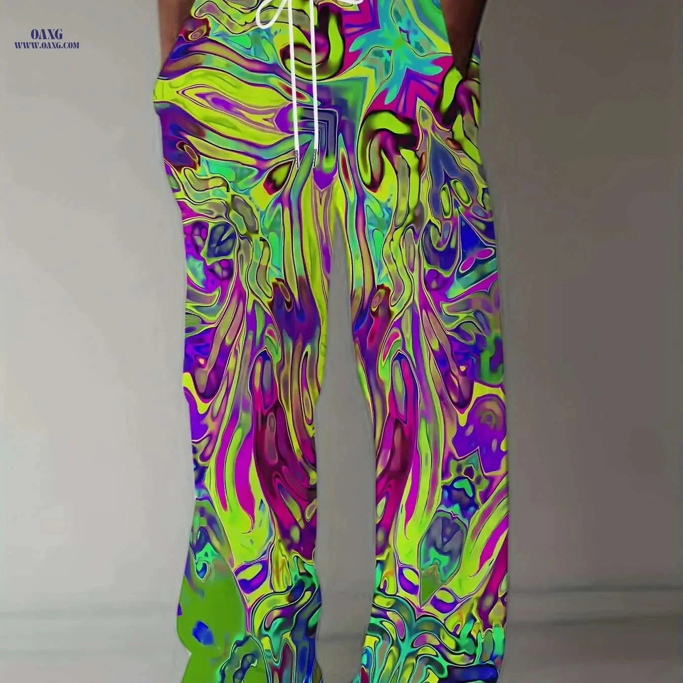 Men's Vibrant Tie-Dye Drawstring Pants - Casual Loose Fit, Stretch   OAXG Mixed Color / M