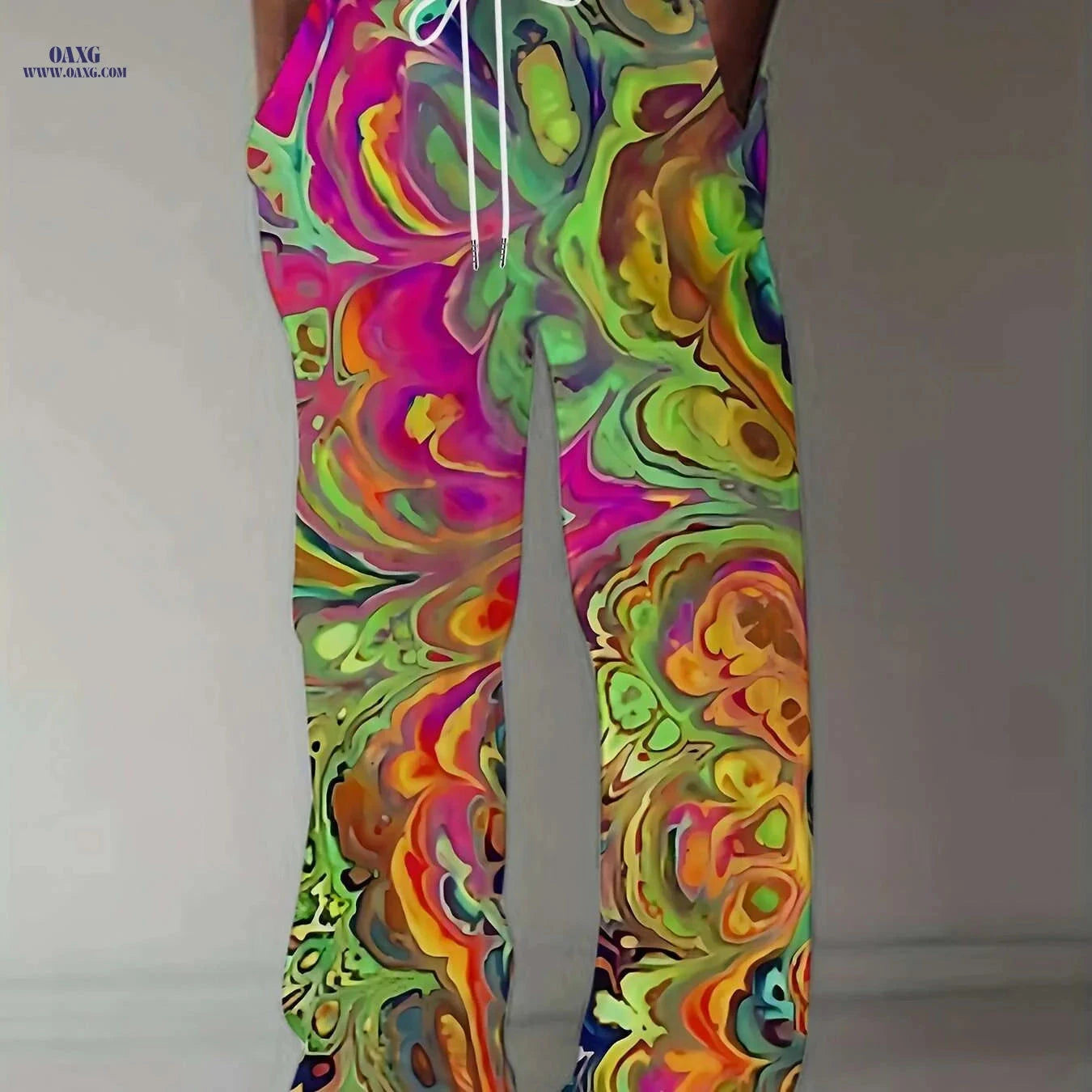 Men's Vibrant Tie-Dye Drawstring Pants - Casual Loose Fit, Stretch   OAXG 