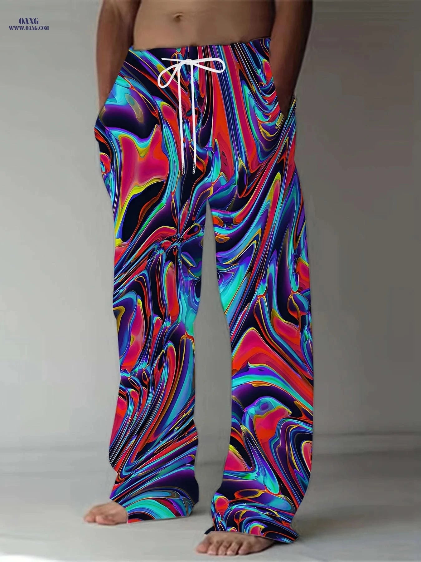 Men's Vibrant Tie-Dye Drawstring Pants - Comfortable Loose Fit Style   OAXG 