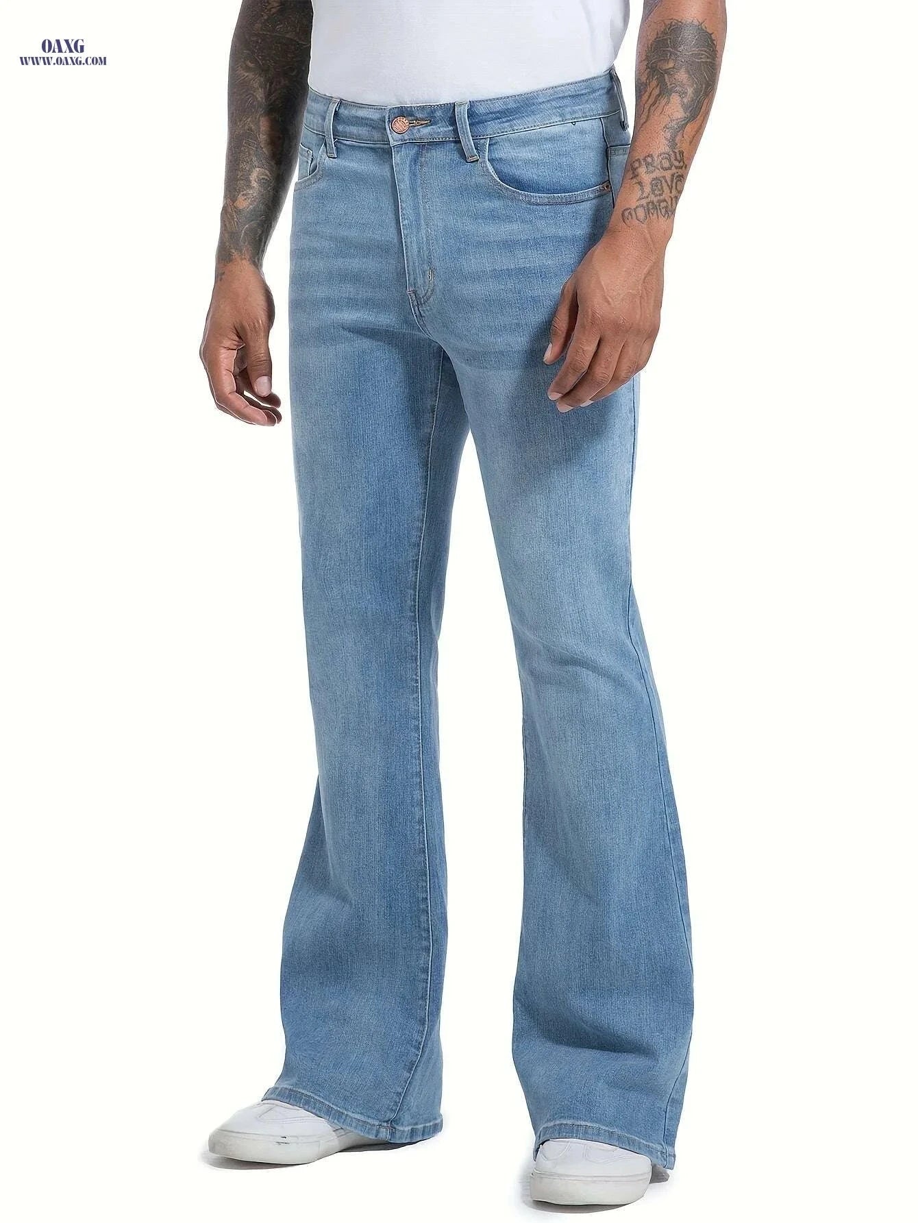 Men's Vintage 70s Bell Bottom Jeans - Wide-Leg Flare, Zipper Closure   OAXG Navy Blue / 30